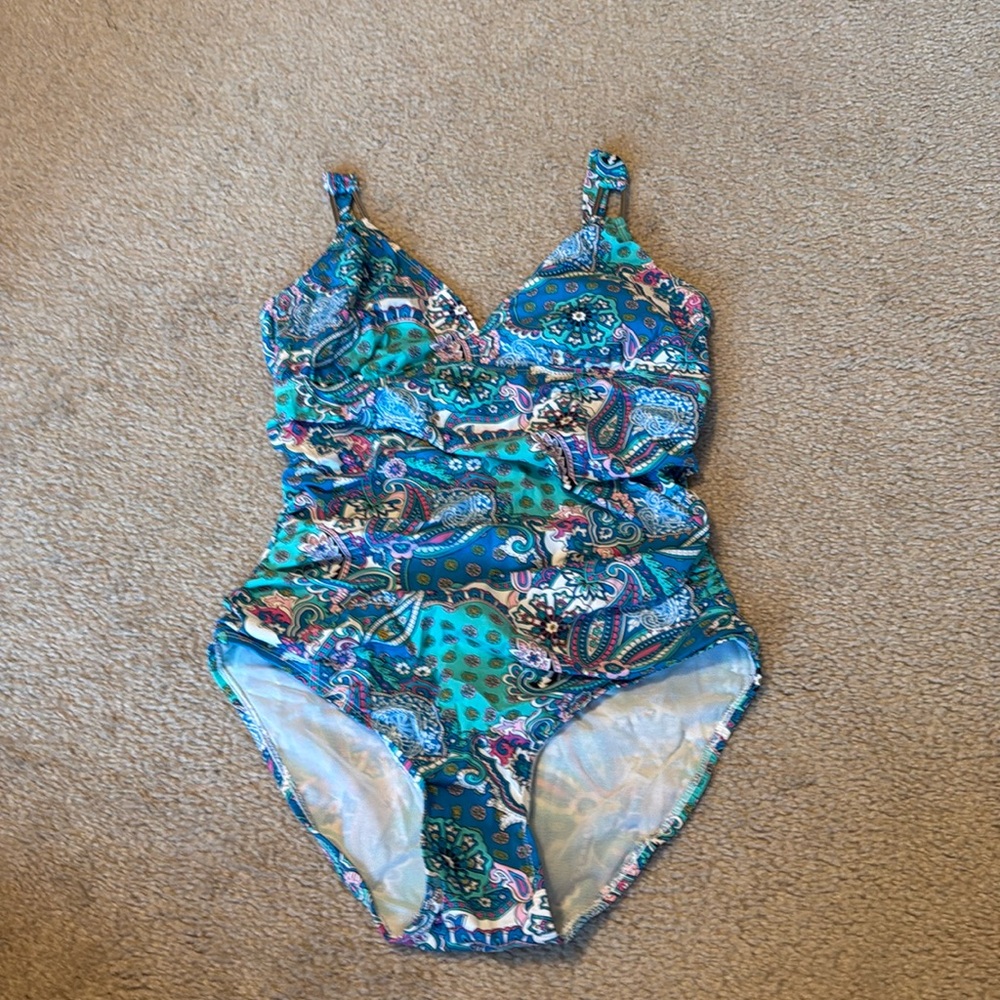 Bright Printed Blue and Pink One Piece Swimsuit